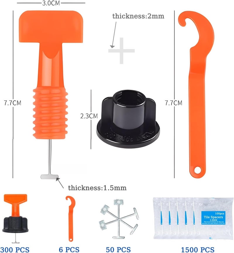 TEANTECH Tile Leveling System Kit,300pcs Reusable 1/16" Tile Leveler Spacers+1500pcs Cross-shaped Tile Spacers+6pcs Wrench+1pack 1/16" Replaceable Spare Steel T-Pin,Tools for Wall Floor Tile Adjustment - Image 4